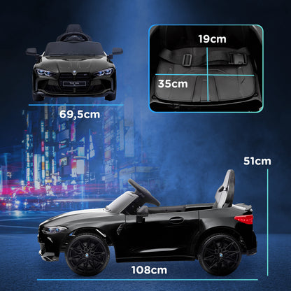 Kids Electric Car 12V Children's Car with 2.4G Remote Control, Suspension, Soft Start, Electric Vehicle with MP3, USB, LED Lights, Horn, 3-5 km/h, for Kids 3-5 Years, Black