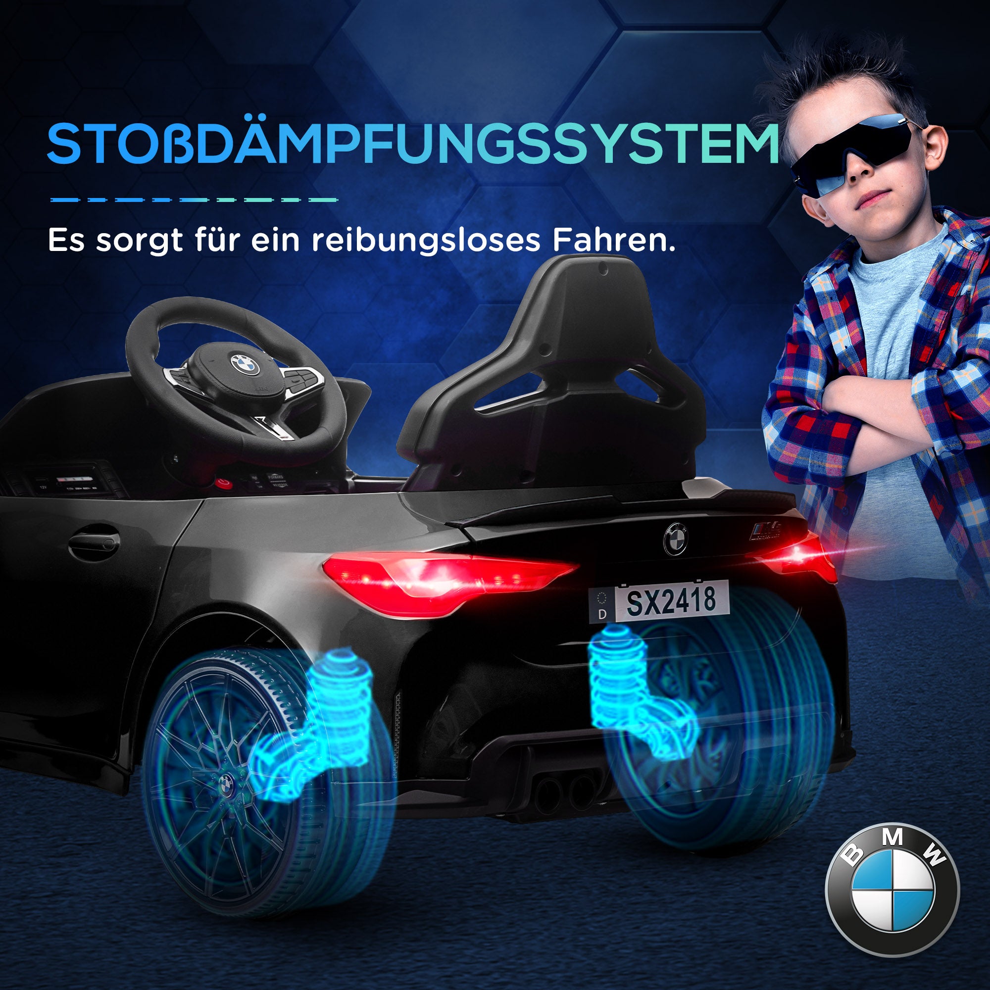 Kids Electric Car 12V Children's Car with 2.4G Remote Control, Suspension, Soft Start, Electric Vehicle with MP3, USB, LED Lights, Horn, 3-5 km/h, for Kids 3-5 Years, Black