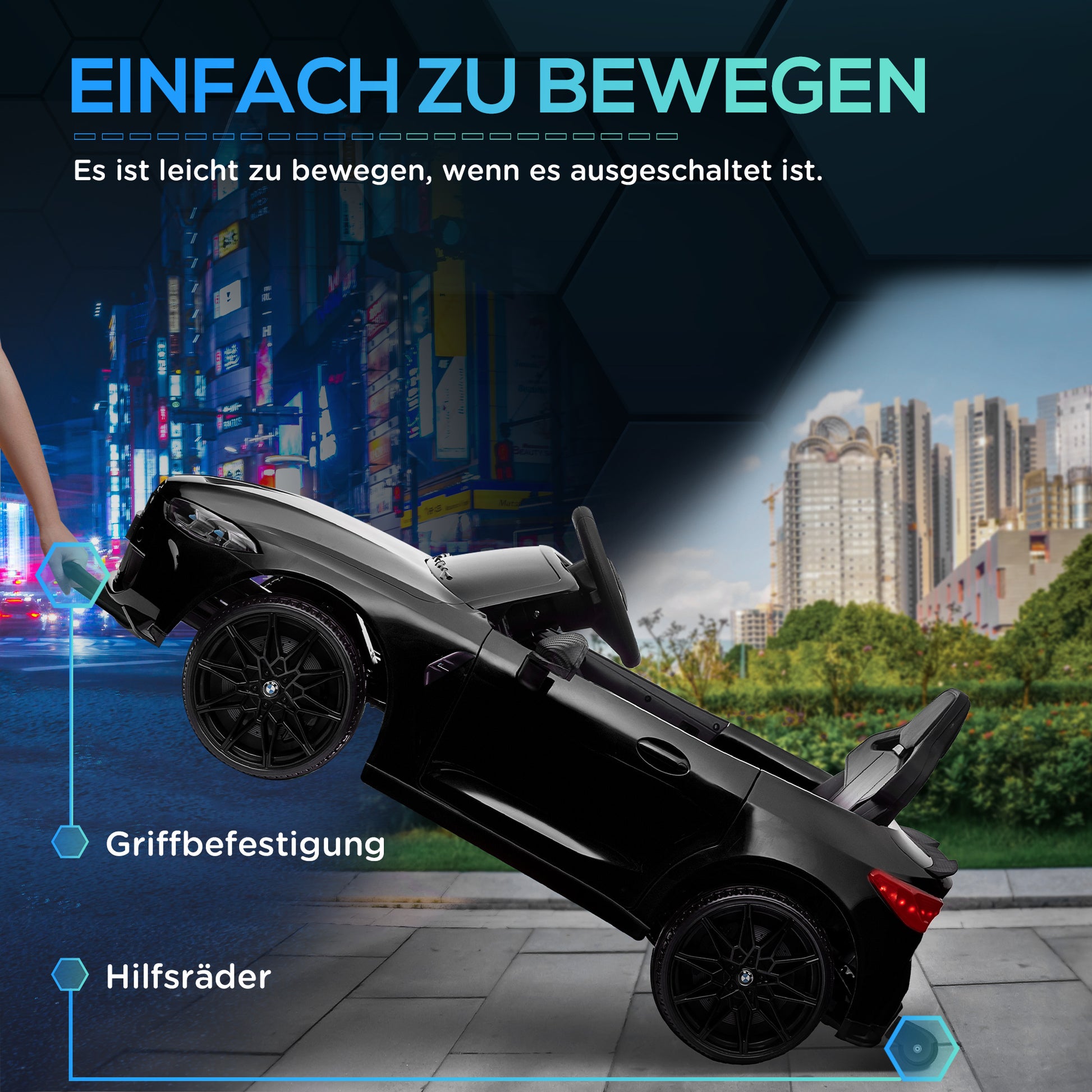 Kids Electric Car 12V Children's Car with 2.4G Remote Control, Suspension, Soft Start, Electric Vehicle with MP3, USB, LED Lights, Horn, 3-5 km/h, for Kids 3-5 Years, Black