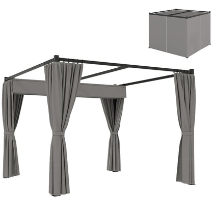 Retractable Roof Pergola Garden Gazebo 10x10 ft with Side Walls Water-Resistant Polyester Canopy Pavilion for Outdoor Garden Patio Terrace Light Gray