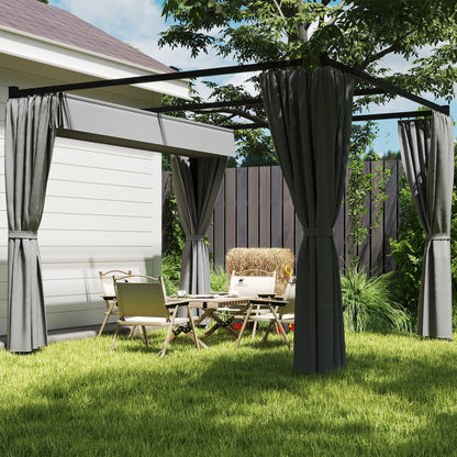 Retractable Roof Pergola Garden Gazebo 10x10 ft with Side Walls Water-Resistant Polyester Canopy Pavilion for Outdoor Garden Patio Terrace Light Gray