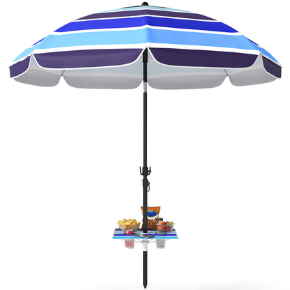 Beach Umbrella Ø78 in (198 cm) UV30+ with Foldable Table & Drink Holders, Adjustable Tilt, Balcony/Travel Parasol with Carry Bag — Multicolor/Black