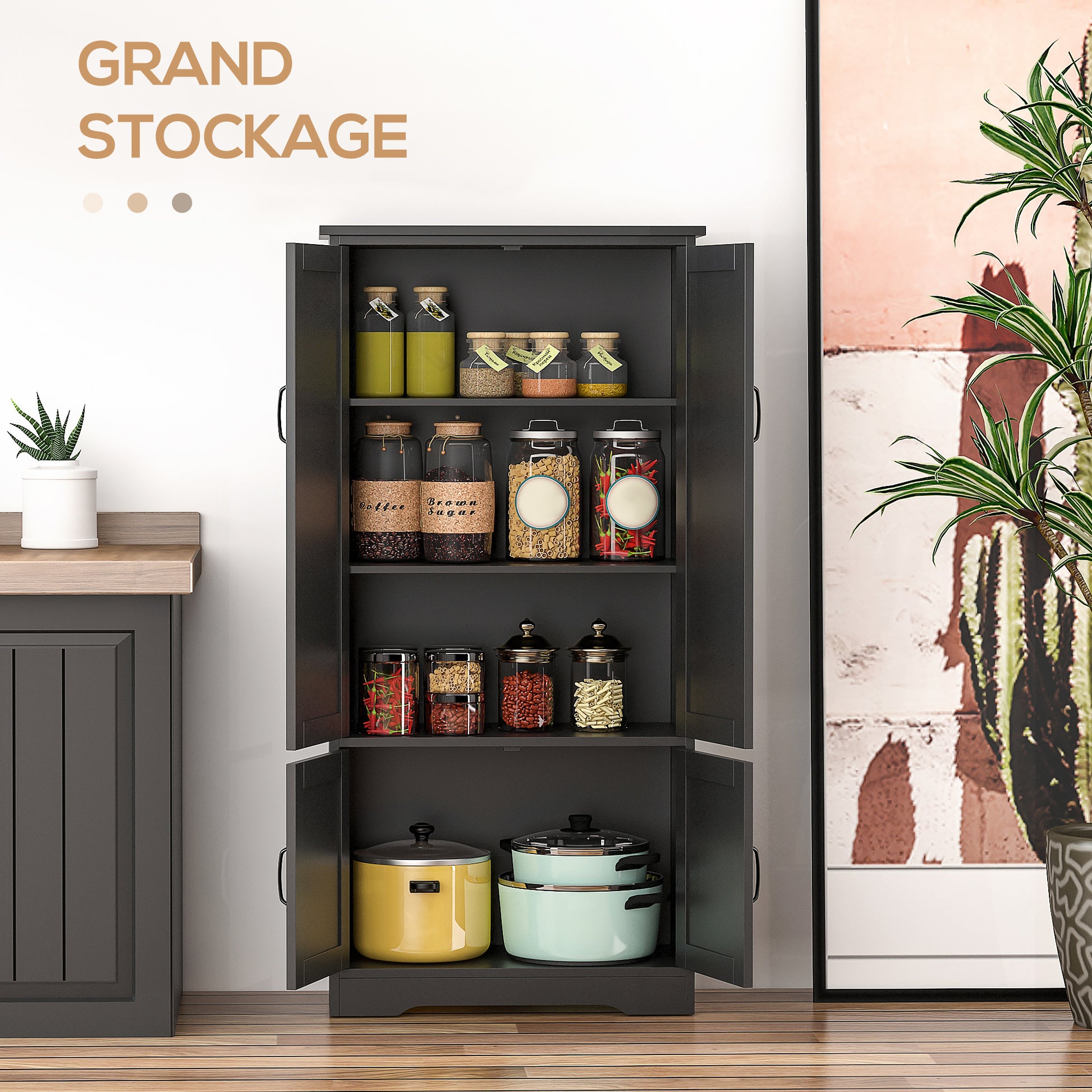Contemporary Kitchen Buffet Cabinet Multi-Storage 2 Cupboards 3 Shelves MDF Particle Boards Black