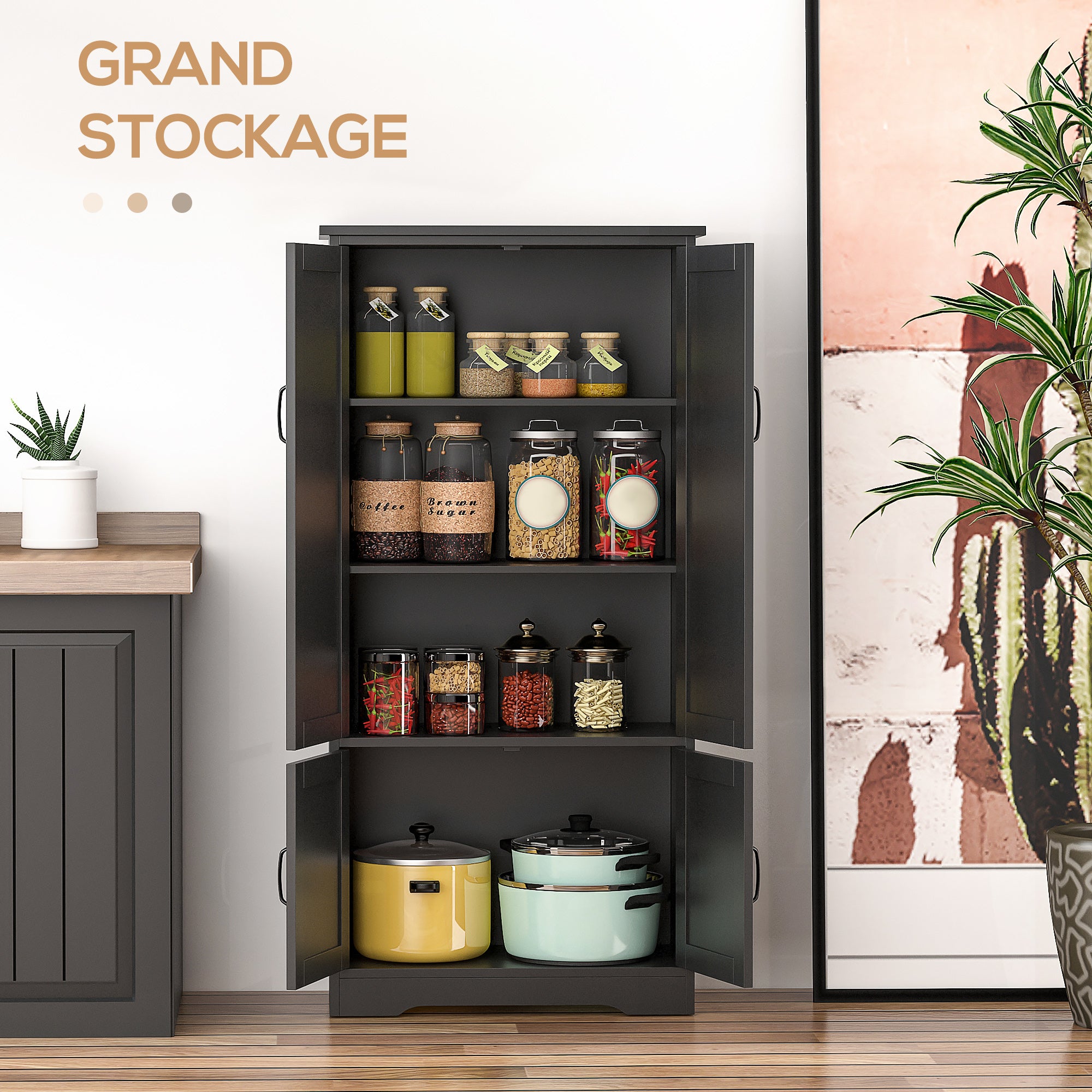 Contemporary Kitchen Buffet Cabinet Multi-Storage 2 Cupboards 3 Shelves MDF Particle Boards Black