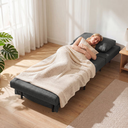 3-in-1 Sleeper Chair with Bed Function, Foldable Recliner with Adjustable Backrest, Lumbar Pillow, Linen-Look Sofa Bed for Living Room or Bedroom, Dark Gray