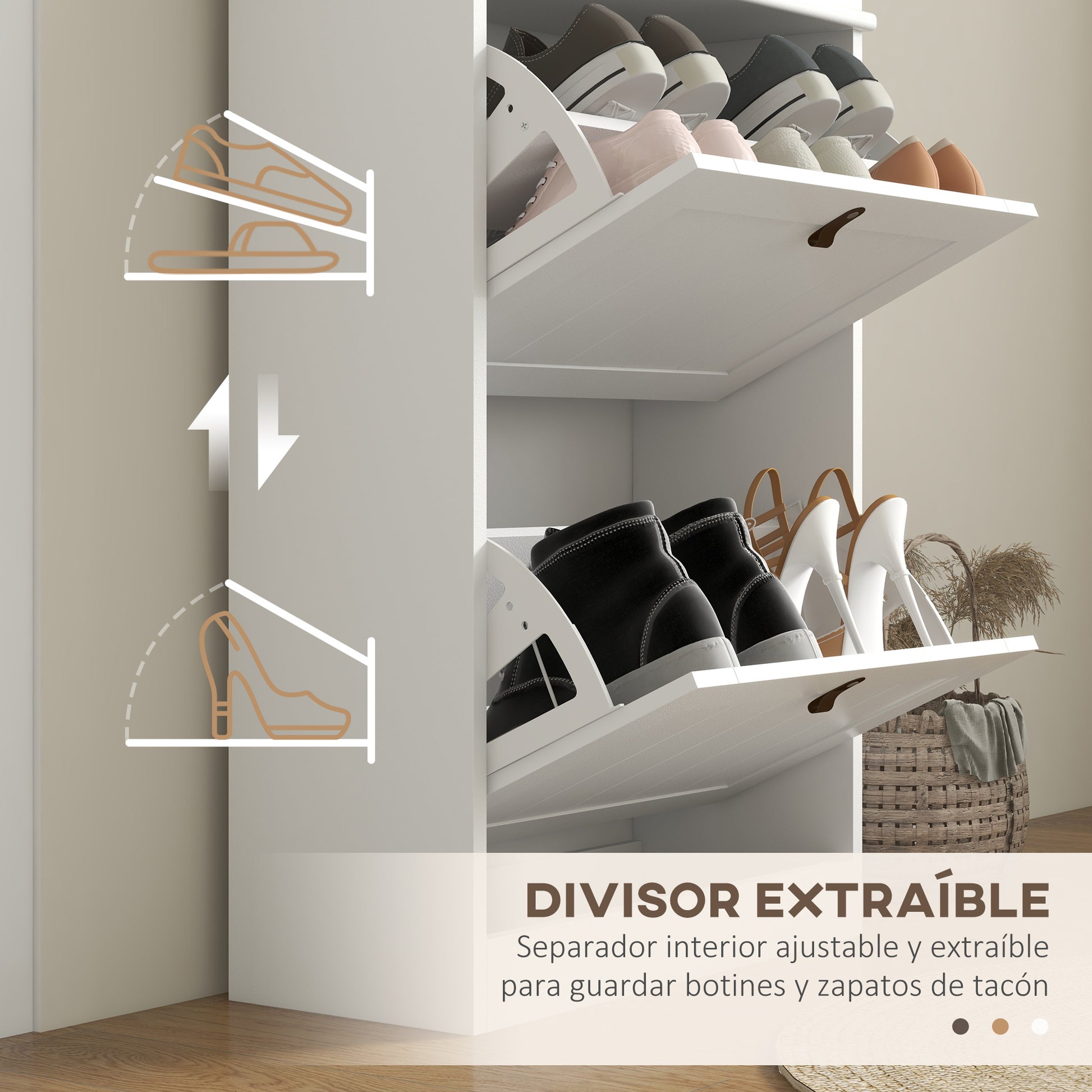 White Shoe Cabinet Narrow Shoe Rack with 2 Flip Doors and Adjustable Shelves for 10 Pairs of Shoes for Entryway Hallway 54x24x82.5 cm