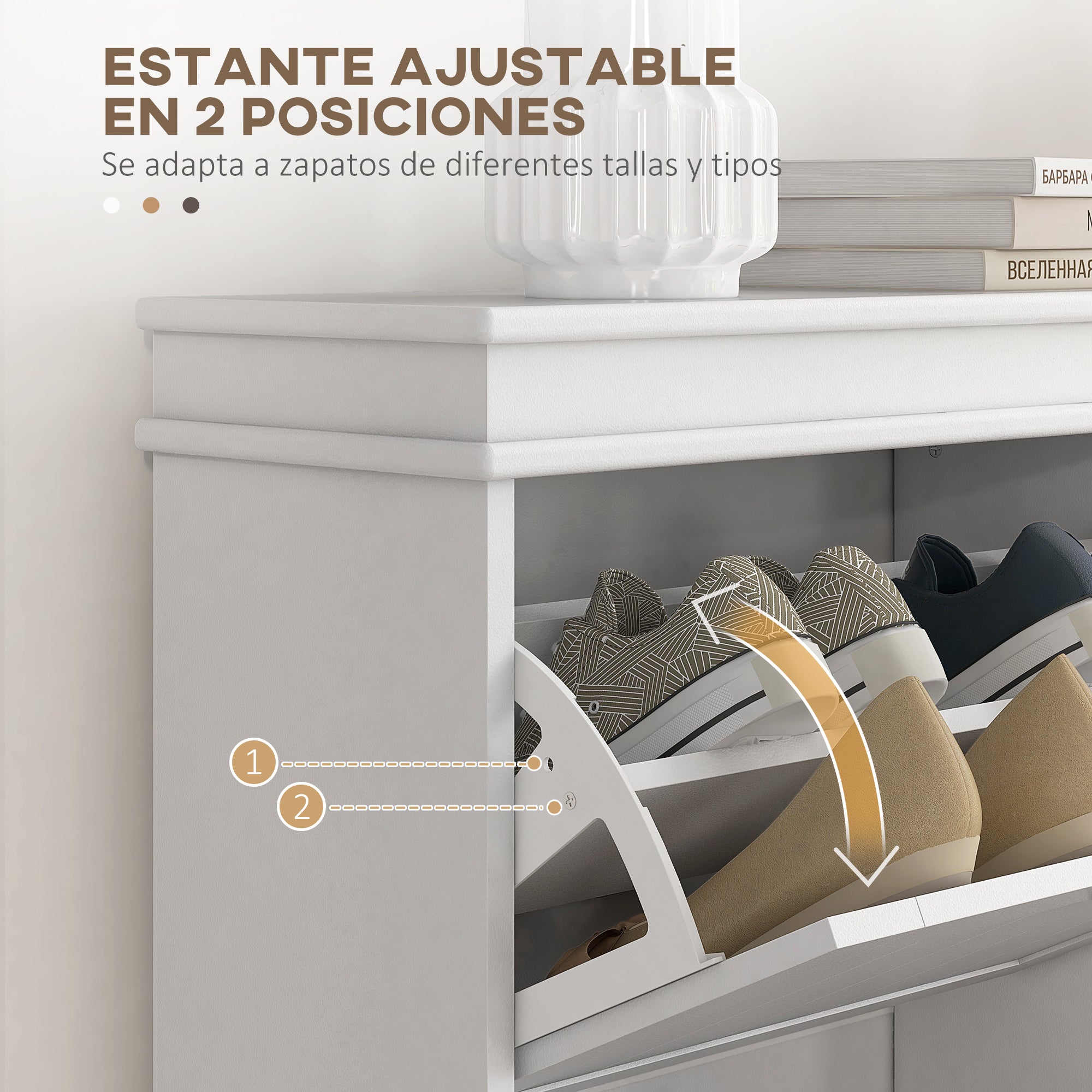 White Shoe Cabinet Narrow Shoe Rack with 2 Flip Doors and Adjustable Shelves for 10 Pairs of Shoes for Entryway Hallway 54x24x82.5 cm