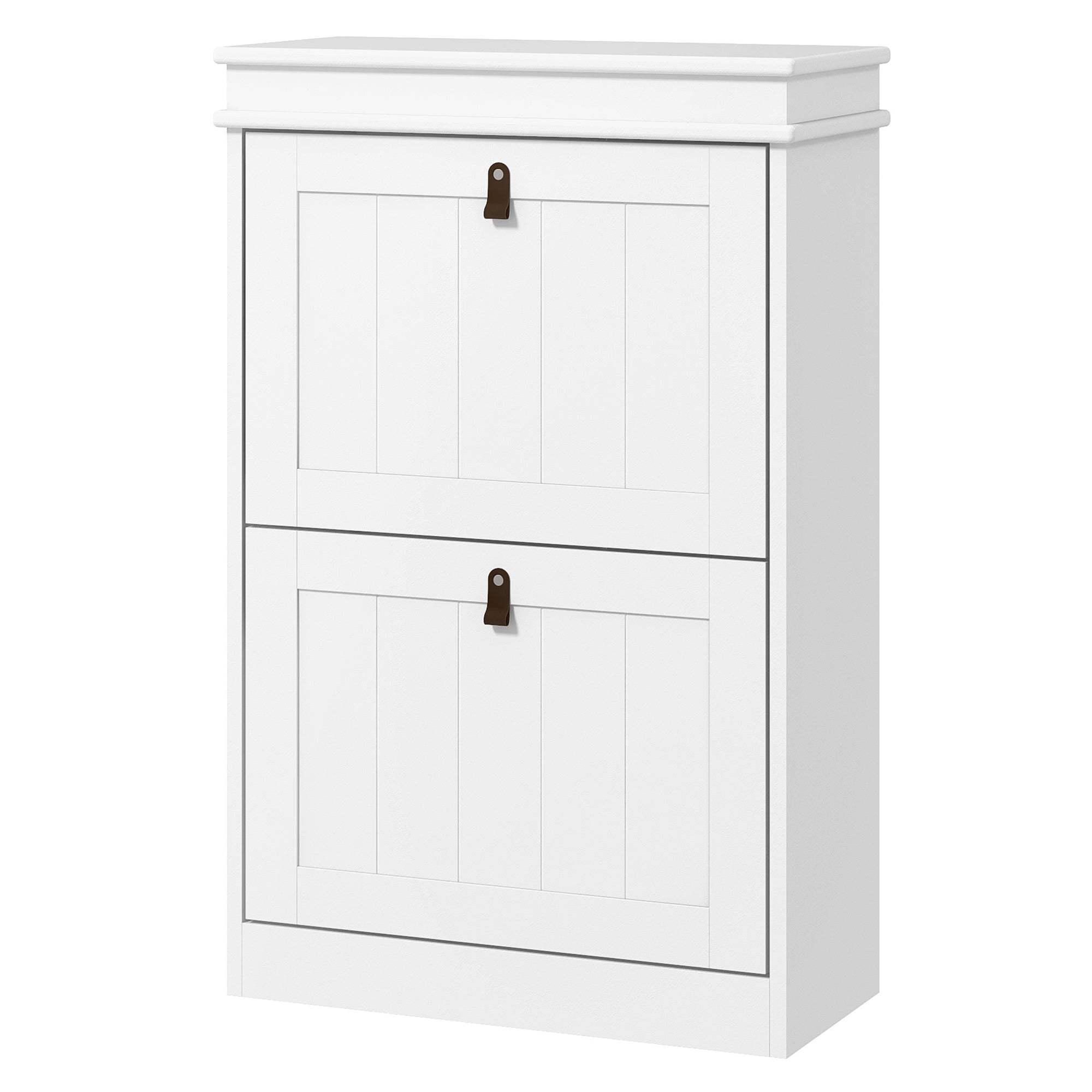 White Shoe Cabinet Narrow Shoe Rack with 2 Flip Doors and Adjustable Shelves for 10 Pairs of Shoes for Entryway Hallway 54x24x82.5 cm