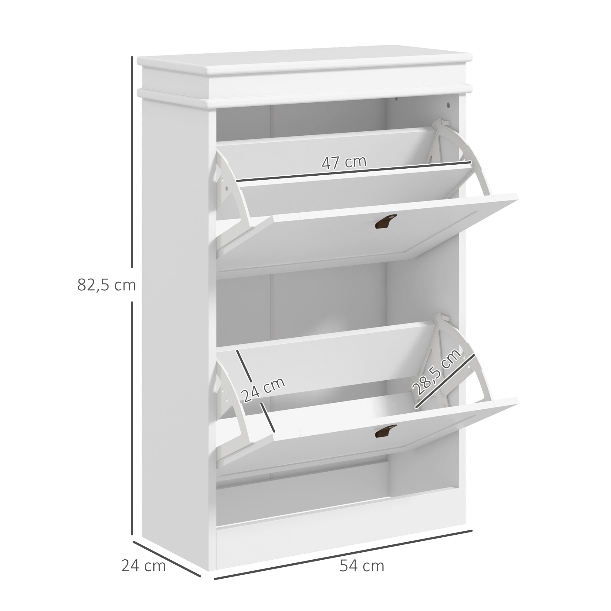 White Shoe Cabinet Narrow Shoe Rack with 2 Flip Doors and Adjustable Shelves for 10 Pairs of Shoes for Entryway Hallway 54x24x82.5 cm