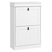 White Shoe Cabinet Narrow Shoe Rack with 2 Flip Doors and Adjustable Shelves for 10 Pairs of Shoes for Entryway Hallway 54x24x82.5 cm