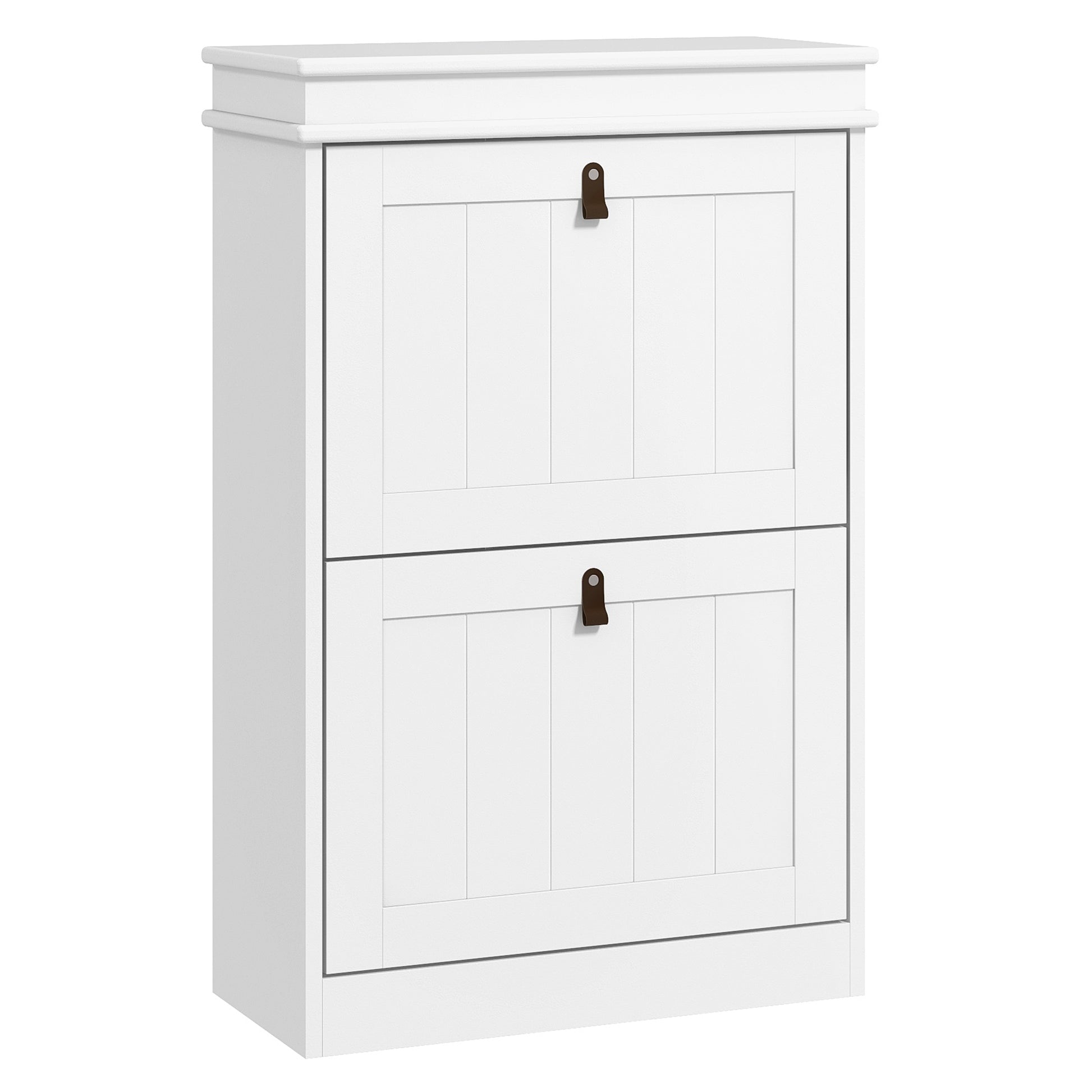 White Shoe Cabinet Narrow Shoe Rack with 2 Flip Doors and Adjustable Shelves for 10 Pairs of Shoes for Entryway Hallway 54x24x82.5 cm