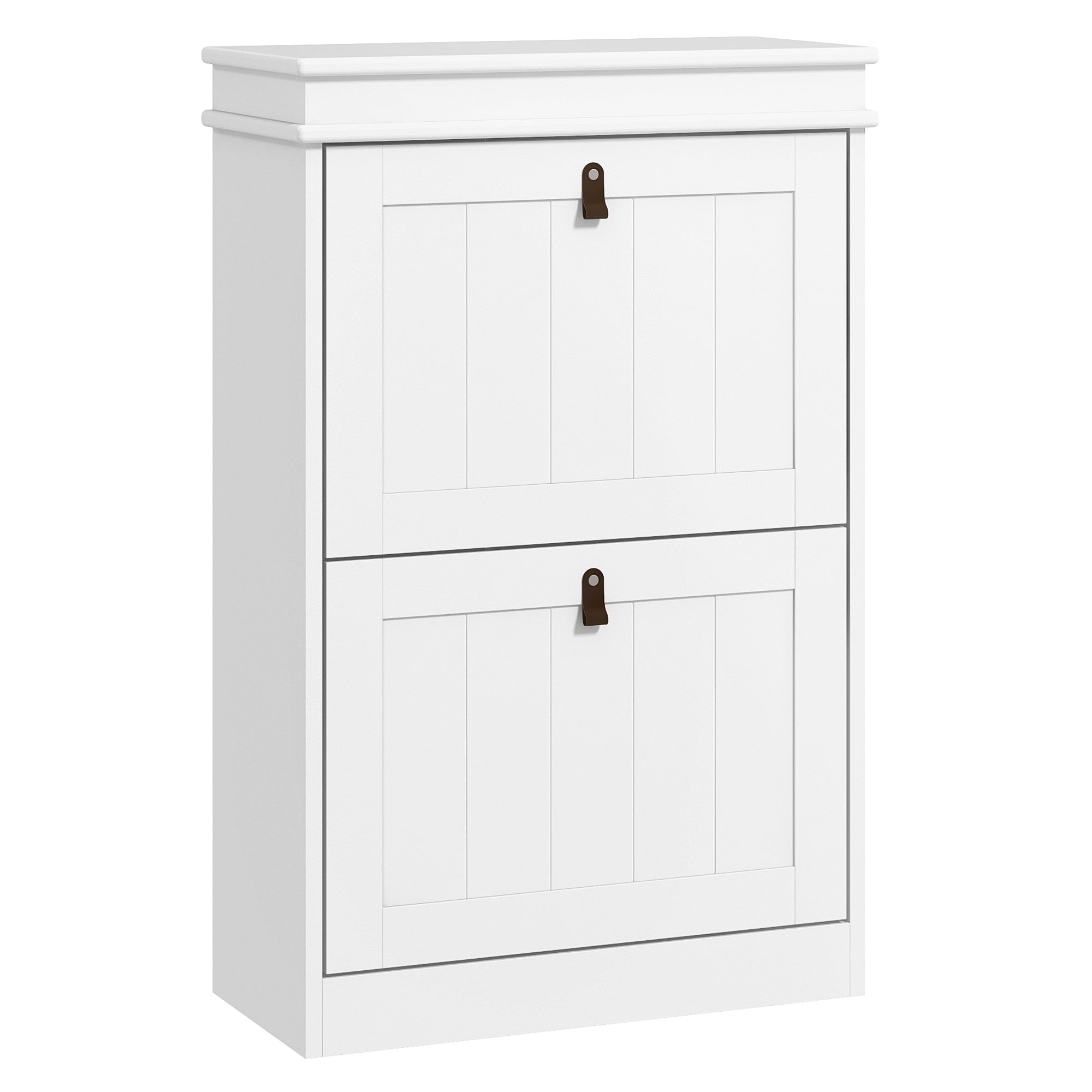 White Shoe Cabinet Narrow Shoe Rack with 2 Flip Doors and Adjustable Shelves for 10 Pairs of Shoes for Entryway Hallway 54x24x82.5 cm