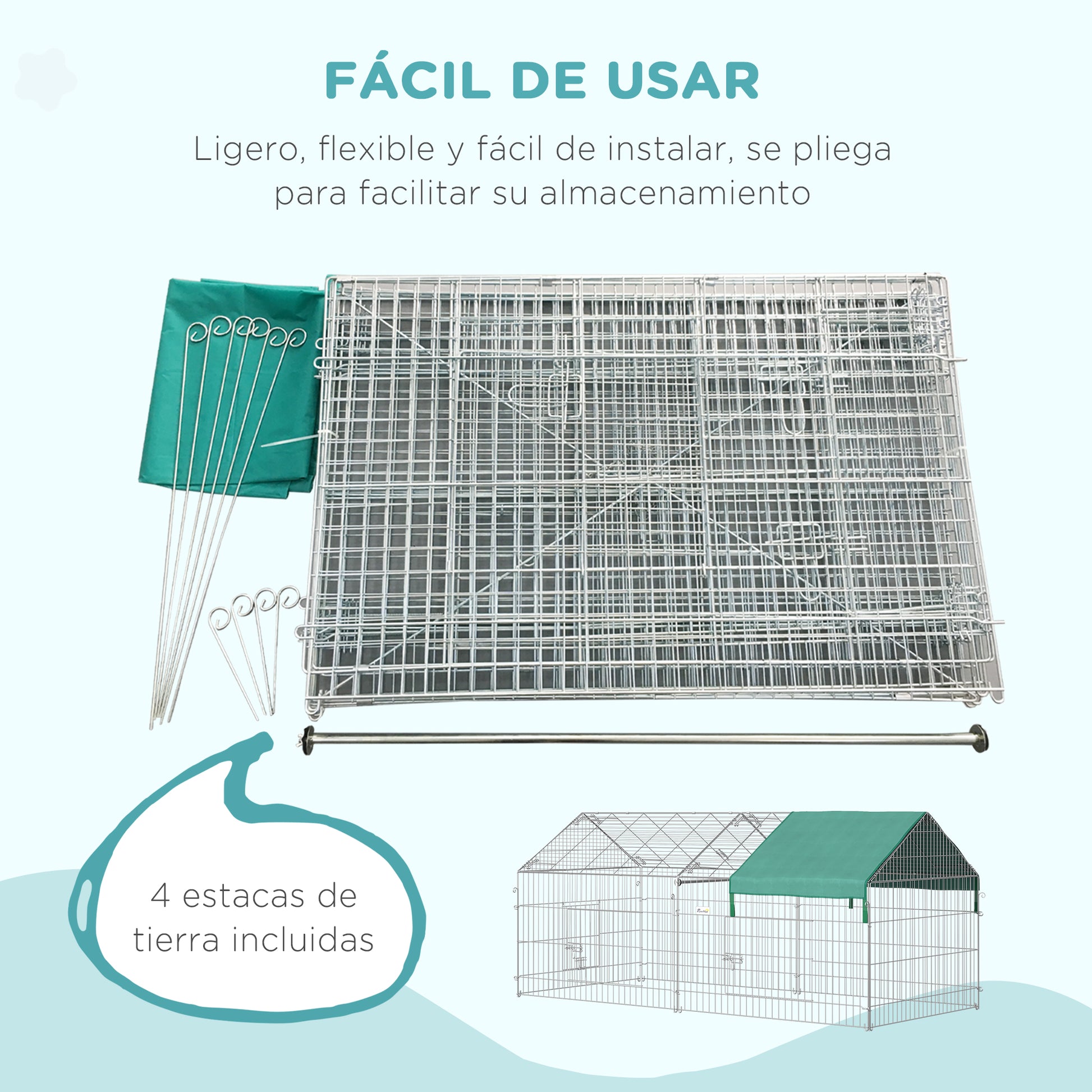 Small Animal Enclosure Cage 220x103x103 cm Rabbit Hutch with 2 Doors and Solar Protection for Rabbit Chickens Ducks Outdoor Garden Patio Silver and Green