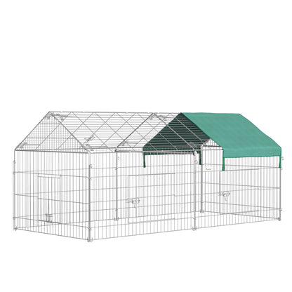 Small Animal Enclosure Cage 220x103x103 cm Rabbit Hutch with 2 Doors and Solar Protection for Rabbit Chickens Ducks Outdoor Garden Patio Silver and Green