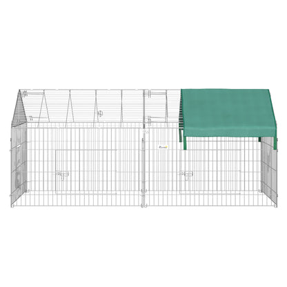 Small Animal Enclosure Cage 220x103x103 cm Rabbit Hutch with 2 Doors and Solar Protection for Rabbit Chickens Ducks Outdoor Garden Patio Silver and Green