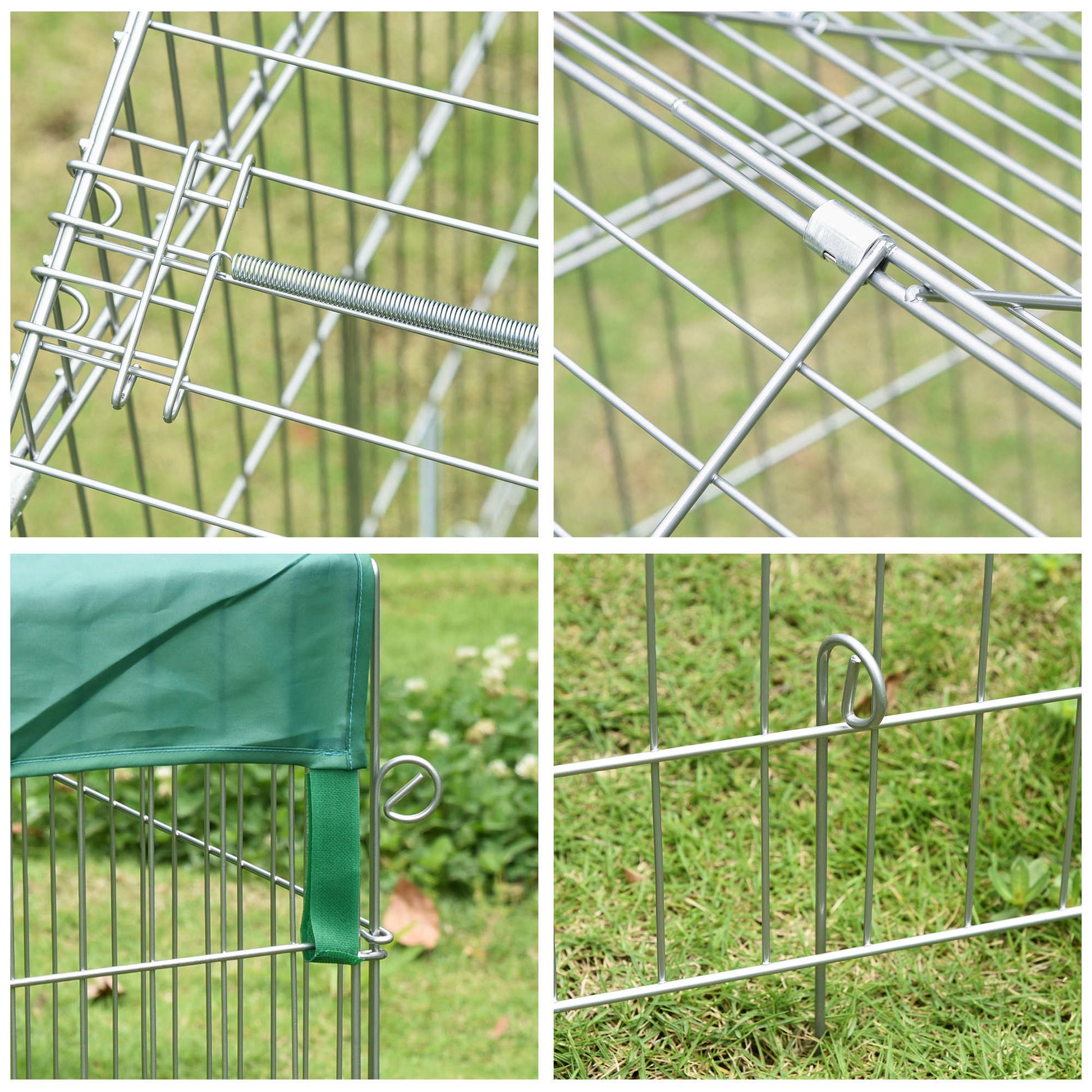 Small Animal Enclosure Cage 220x103x103 cm Rabbit Hutch with 2 Doors and Solar Protection for Rabbit Chickens Ducks Outdoor Garden Patio Silver and Green