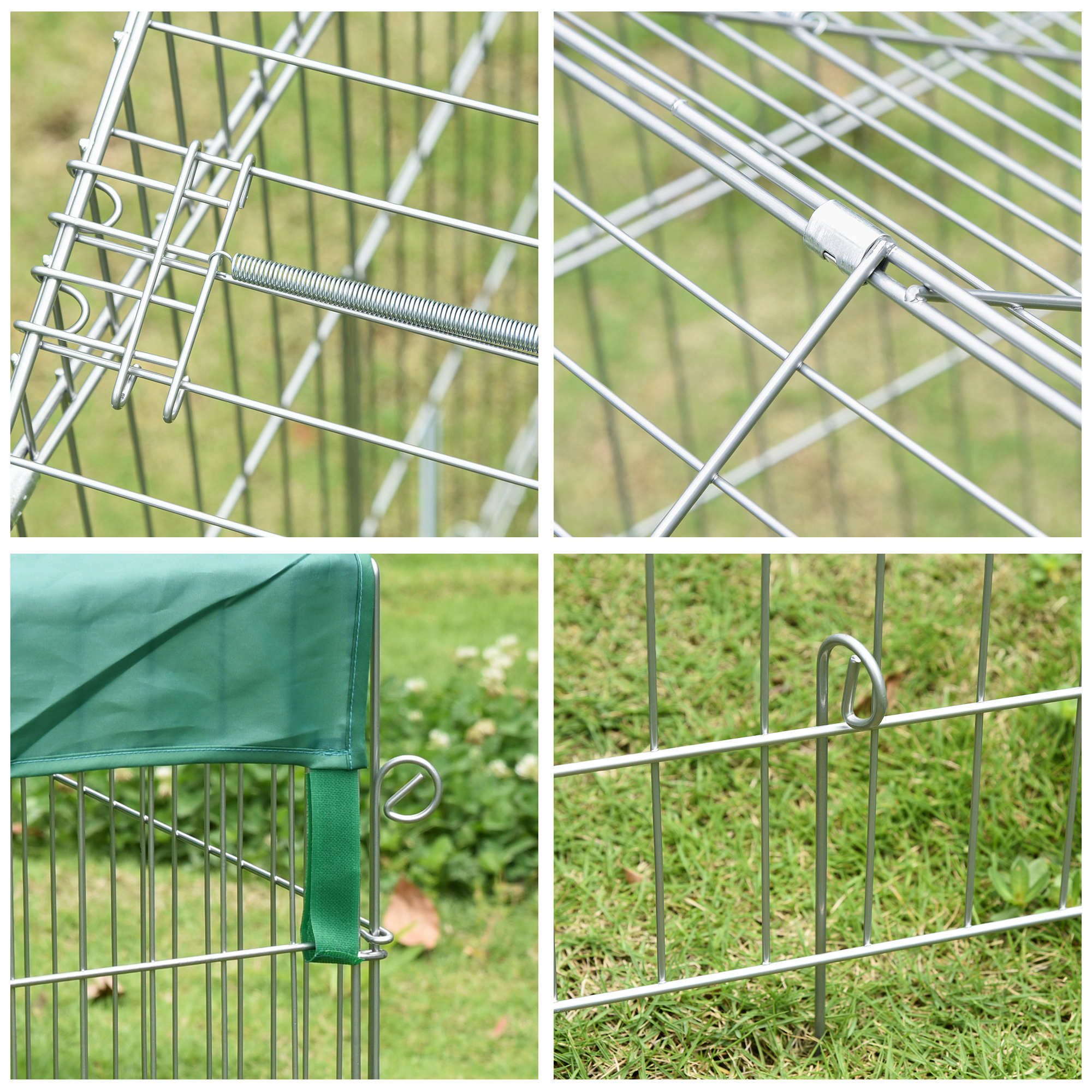 Small Animal Enclosure Cage 220x103x103 cm Rabbit Hutch with 2 Doors and Solar Protection for Rabbit Chickens Ducks Outdoor Garden Patio Silver and Green