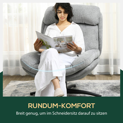 Chair Swivel Lounge Chair with Wide Seat, Integrated Armrest, Upholstered Recliner with Water-Repellent Chenille Look, Steel Legs, for Living Room, Gray