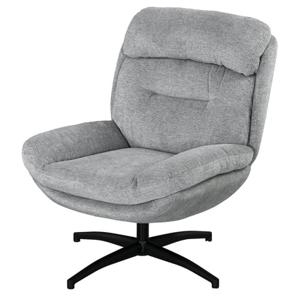 Chair Swivel Lounge Chair with Wide Seat, Integrated Armrest, Upholstered Recliner with Water-Repellent Chenille Look, Steel Legs, for Living Room, Gray