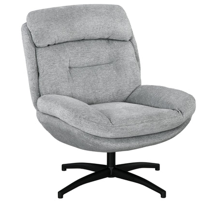 Chair Swivel Lounge Chair with Wide Seat, Integrated Armrest, Upholstered Recliner with Water-Repellent Chenille Look, Steel Legs, for Living Room, Gray
