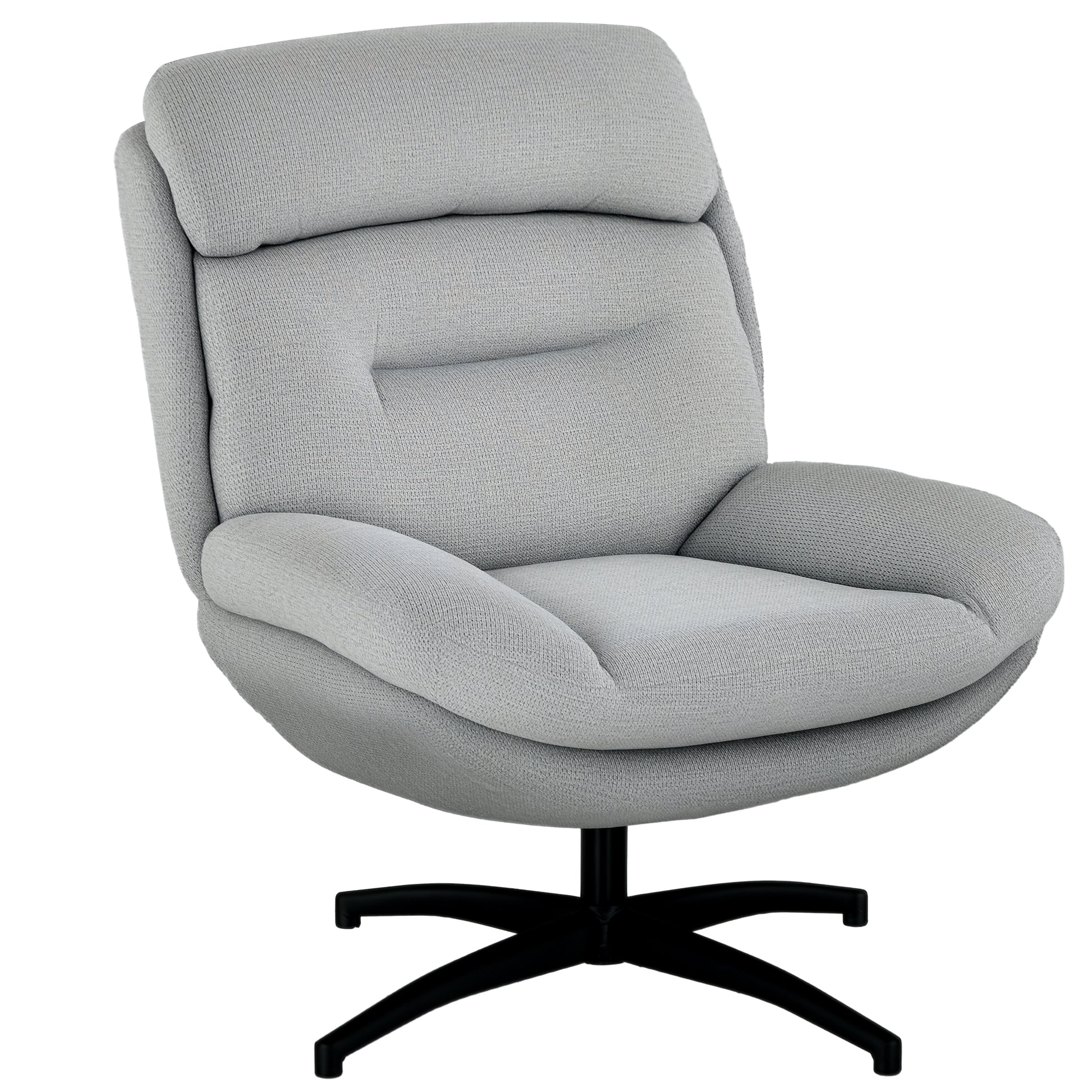 Chair Swivel Lounge Chair with Wide Seat, Integrated Armrest, Upholstered Recliner with Water-Repellent Chenille Look, Steel Legs, for Living Room, Gray