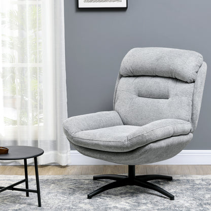 Chair Swivel Lounge Chair with Wide Seat, Integrated Armrest, Upholstered Recliner with Water-Repellent Chenille Look, Steel Legs, for Living Room, Gray