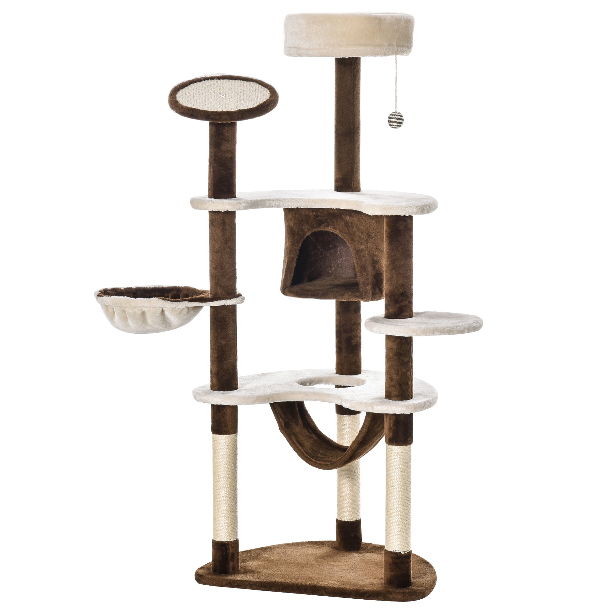Scratching Tree with Cat Cave Hammock XXL Cat Tree Climbing Tree Climbing Tree for Cats Multi-Activity Center Plush Brown 65 x 50 x 153 cm