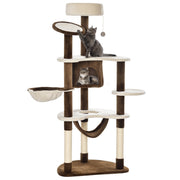 Scratching Tree with Cat Cave Hammock XXL Cat Tree Climbing Tree Climbing Tree for Cats Multi-Activity Center Plush Brown 65 x 50 x 153 cm
