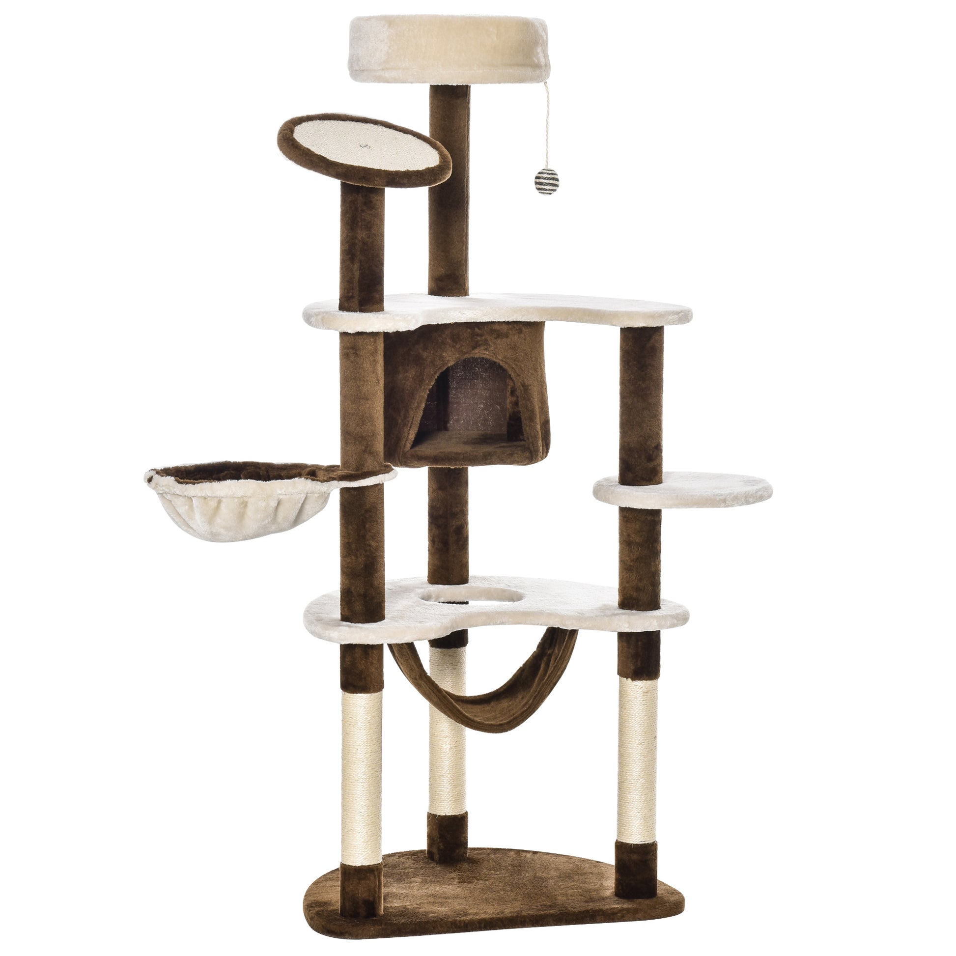 Scratching Tree with Cat Cave Hammock XXL Cat Tree Climbing Tree Climbing Tree for Cats Multi-Activity Center Plush Brown 65 x 50 x 153 cm