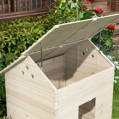 Duck House with Flip-top Roof, Poultry House with Raised Floor and Ramp at the Front Door, Duck Coop made of Fir Wood, 100 x 82.5 x 91 cm