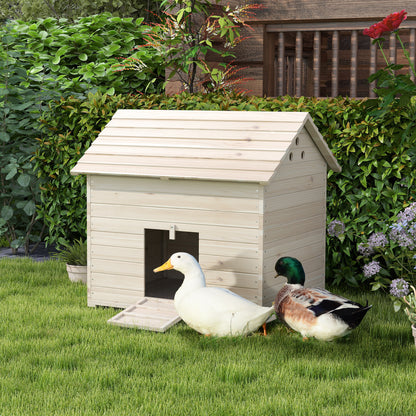 Duck House with Flip-top Roof, Poultry House with Raised Floor and Ramp at the Front Door, Duck Coop made of Fir Wood, 100 x 82.5 x 91 cm