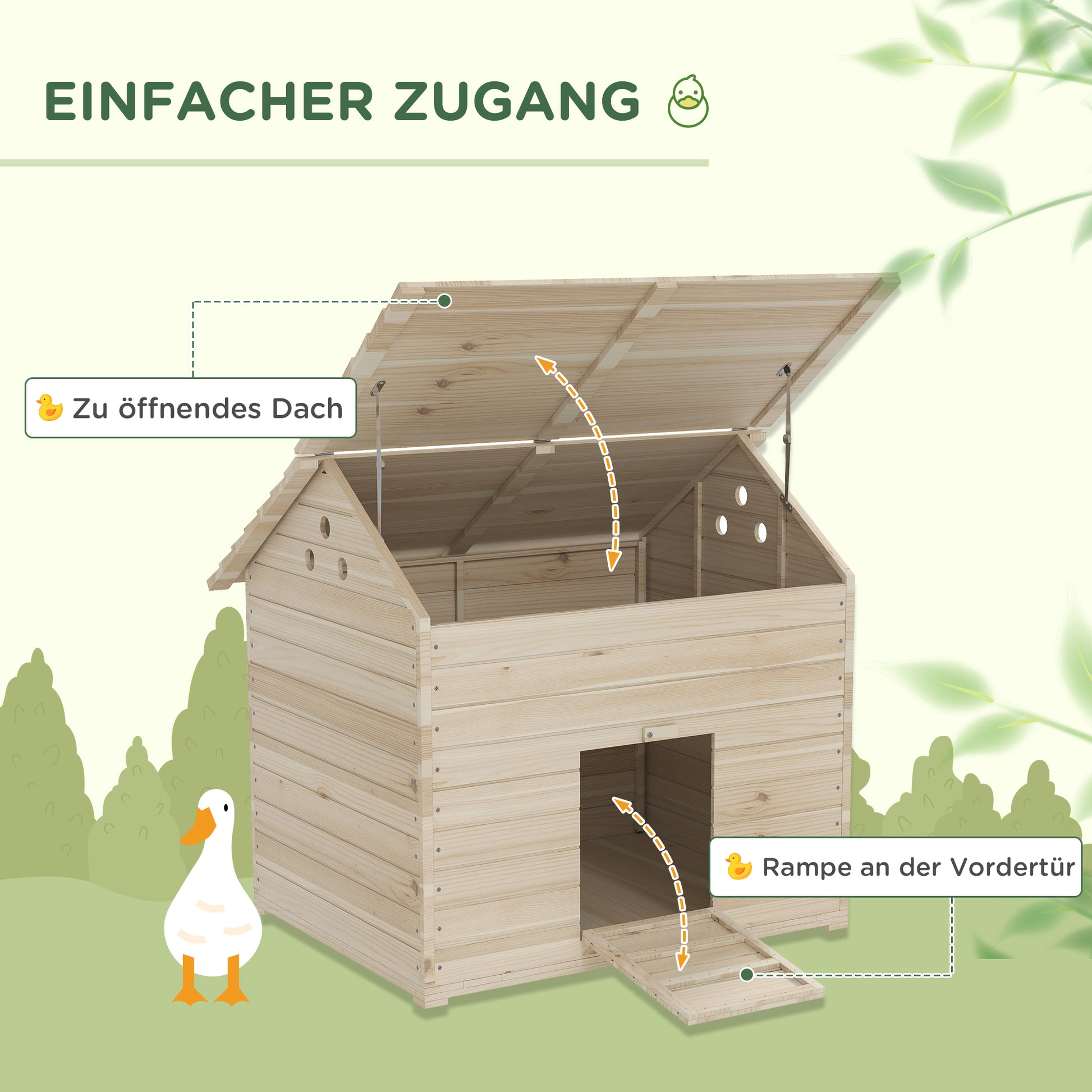 Duck House with Flip-top Roof, Poultry House with Raised Floor and Ramp at the Front Door, Duck Coop made of Fir Wood, 100 x 82.5 x 91 cm