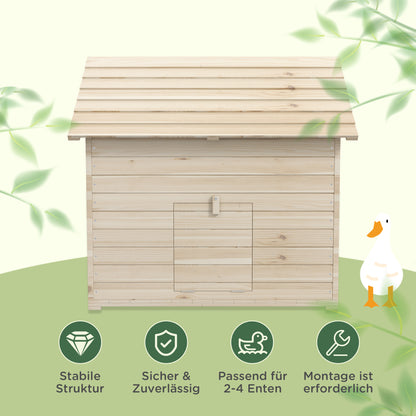 Duck House with Flip-top Roof, Poultry House with Raised Floor and Ramp at the Front Door, Duck Coop made of Fir Wood, 100 x 82.5 x 91 cm