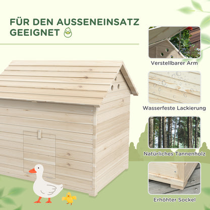 Duck House with Flip-top Roof, Poultry House with Raised Floor and Ramp at the Front Door, Duck Coop made of Fir Wood, 100 x 82.5 x 91 cm