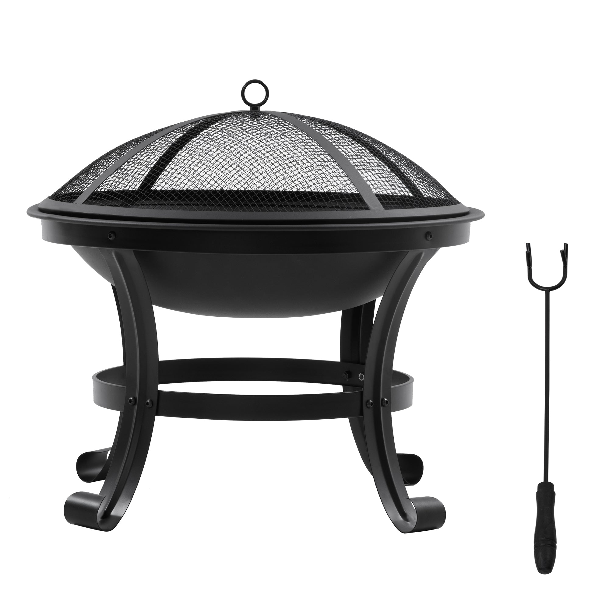 Outdoor Fire Pit Garden Steel Fire Pit with Spark Guard and Poker for Fires on Terrace Camping Ø55x50 cm Black