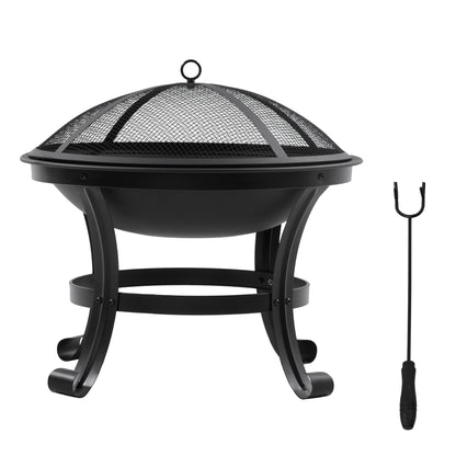 Outdoor Fire Pit Garden Steel Fire Pit with Spark Guard and Poker for Fires on Terrace Camping Ø55x50 cm Black