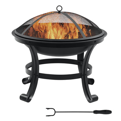 Outdoor Fire Pit Garden Steel Fire Pit with Spark Guard and Poker for Fires on Terrace Camping Ø55x50 cm Black