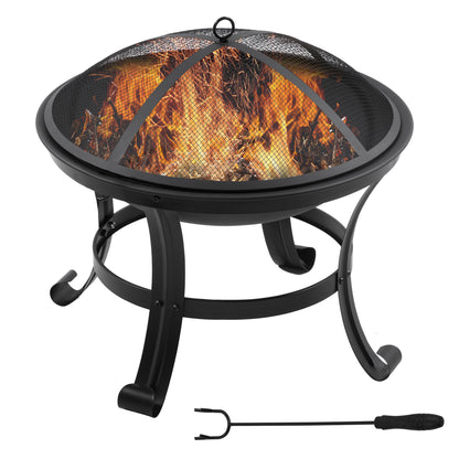 Outdoor Fire Pit Garden Steel Fire Pit with Spark Guard and Poker for Fires on Terrace Camping Ø55x50 cm Black