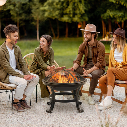 Outdoor Fire Pit Garden Steel Fire Pit with Spark Guard and Poker for Fires on Terrace Camping Ø55x50 cm Black