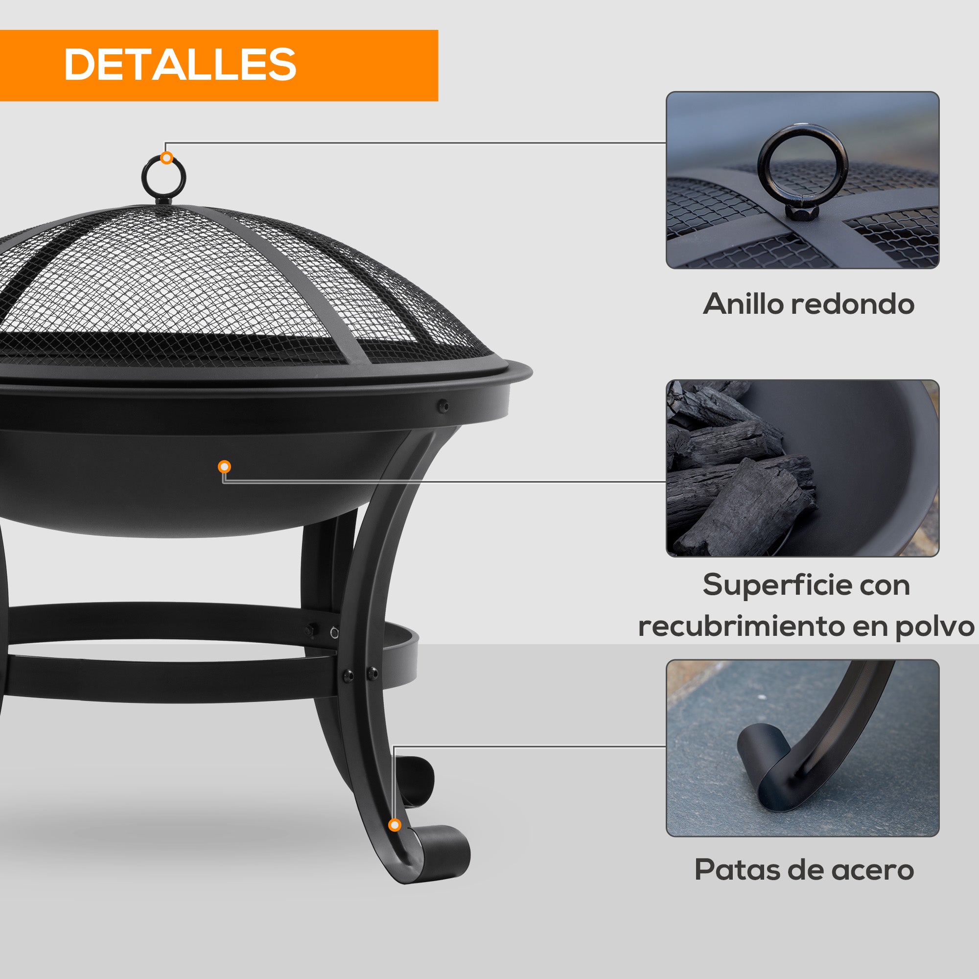 Outdoor Fire Pit Garden Steel Fire Pit with Spark Guard and Poker for Fires on Terrace Camping Ø55x50 cm Black