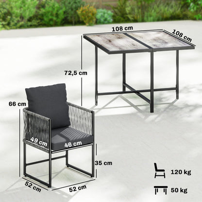 5-Piece Polyrattan Garden Furniture Set — Space-Saving Dining Set with Removable Cushions, Two-Part DPC Tabletop, Seats 4, for Garden Balcony Terrace