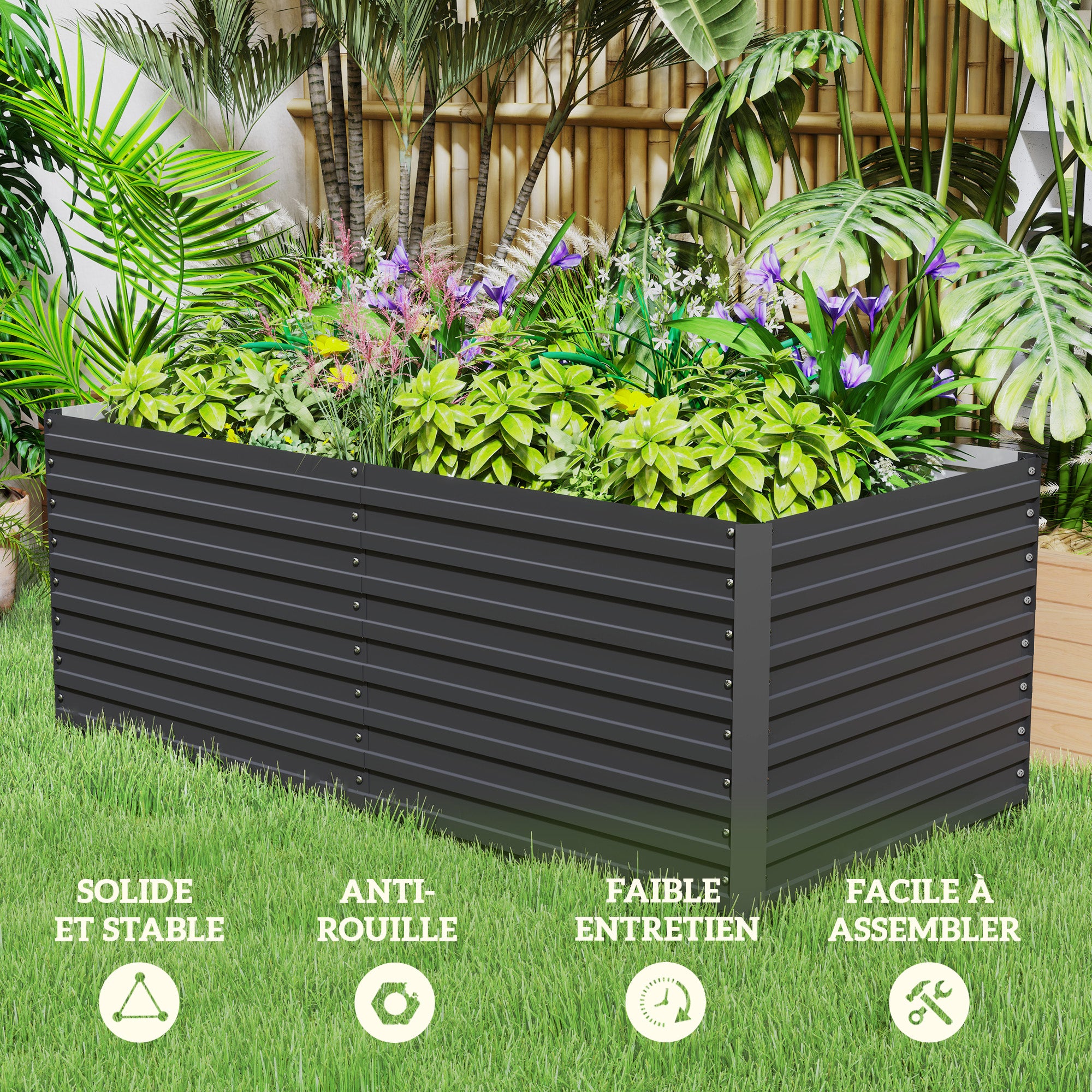 Outdoor Planter, Galvanized Raised Garden Planter Box with Safety Edge and Open Bottom, for Flowers, Herbs, and Vegetables, 160 x 80 x 60 cm, Gray