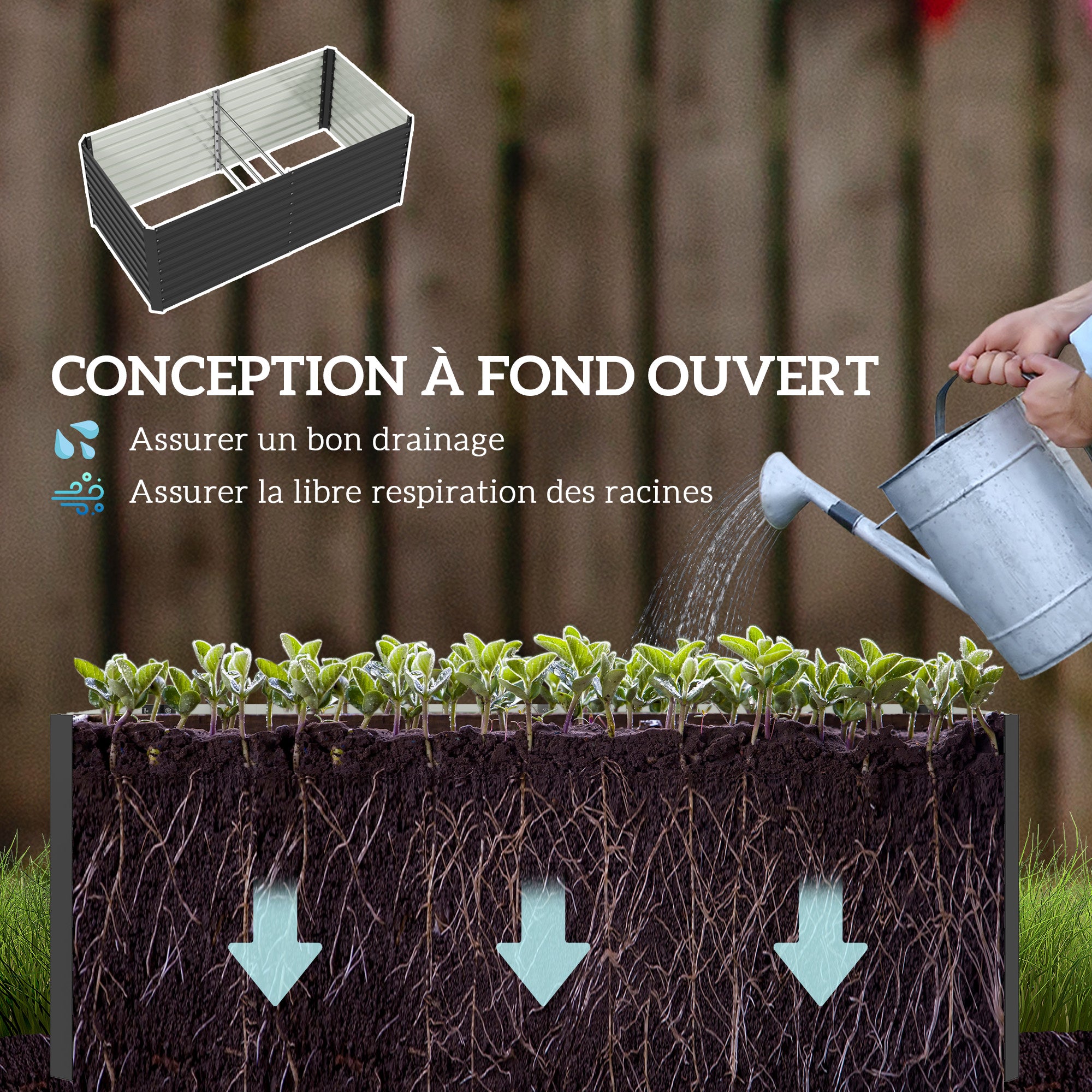Outdoor Planter, Galvanized Raised Garden Planter Box with Safety Edge and Open Bottom, for Flowers, Herbs, and Vegetables, 160 x 80 x 60 cm, Gray
