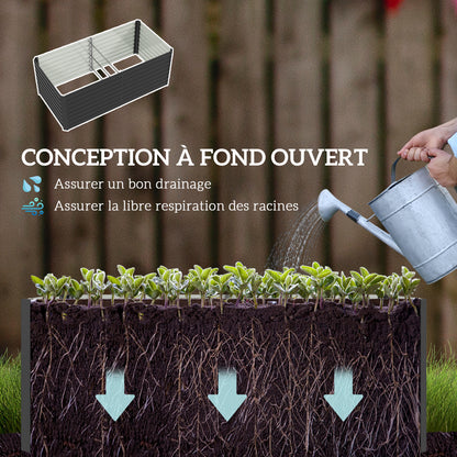 Outdoor Planter, Galvanized Raised Garden Planter Box with Safety Edge and Open Bottom, for Flowers, Herbs, and Vegetables, 160 x 80 x 60 cm, Gray