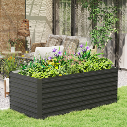 Outdoor Planter, Galvanized Raised Garden Planter Box with Safety Edge and Open Bottom, for Flowers, Herbs, and Vegetables, 160 x 80 x 60 cm, Gray