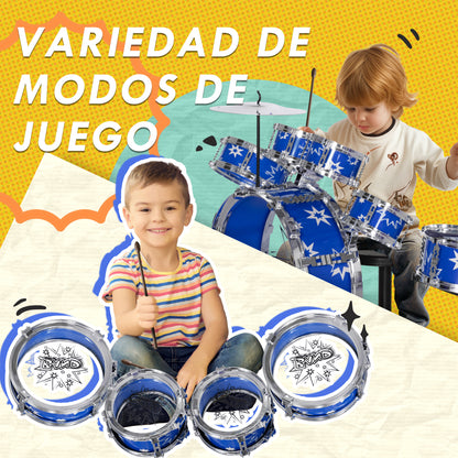 Kids Drum Set with Stool Drum Kit for Children 3+ Years with Drums Bass Drum Cymbal Pedal and Drumsticks Star Theme Design 25.6x8.7x22.4 inches Blue