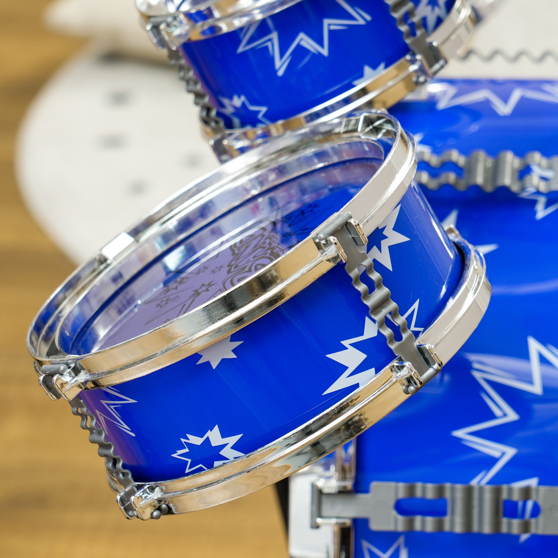 Kids Drum Set with Stool Drum Kit for Children 3+ Years with Drums Bass Drum Cymbal Pedal and Drumsticks Star Theme Design 25.6x8.7x22.4 inches Blue