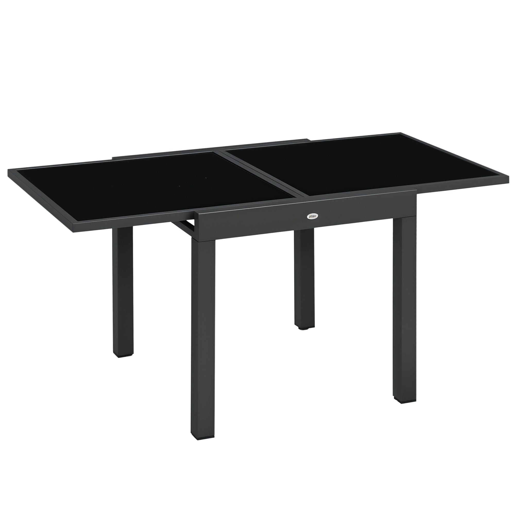 Aluminum Extendable Garden Table Rectangular Dining Table with Tempered Glass Top for 4-6 People Load 50 kg for Terrace 80-160x80x75 cm Black