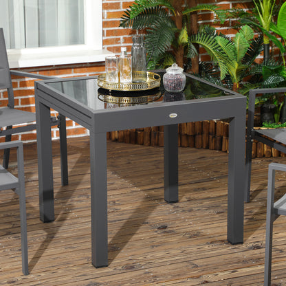 Aluminum Extendable Garden Table Rectangular Dining Table with Tempered Glass Top for 4-6 People Load 50 kg for Terrace 80-160x80x75 cm Black