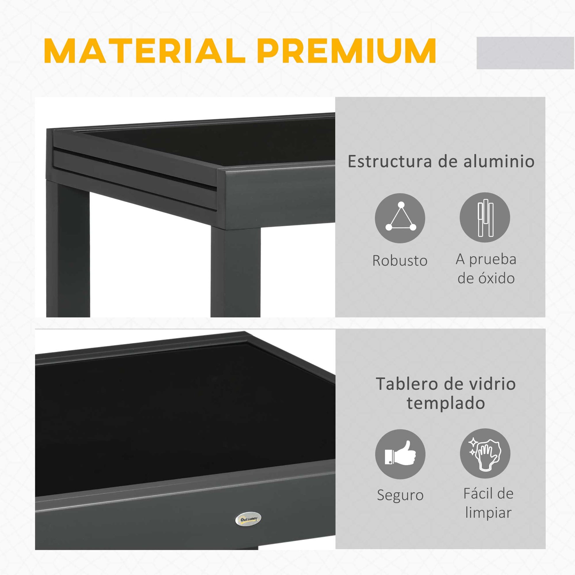 Aluminum Extendable Garden Table Rectangular Dining Table with Tempered Glass Top for 4-6 People Load 50 kg for Terrace 80-160x80x75 cm Black